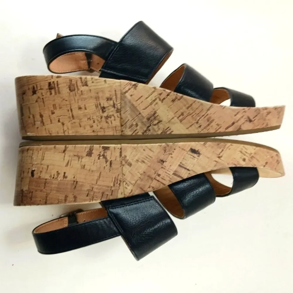 Life Stride Wyonna Low Profile Cork Wedge 3 Band Active Arch Black Womans 9.5.
